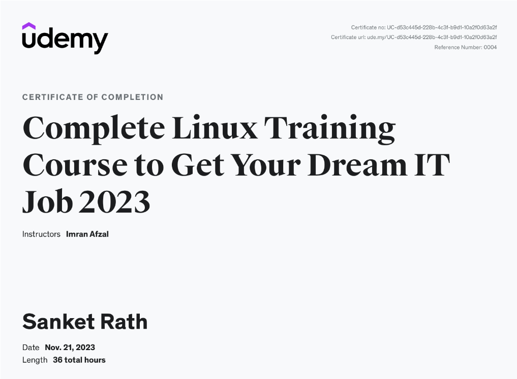 Linux Certificate from Udemy