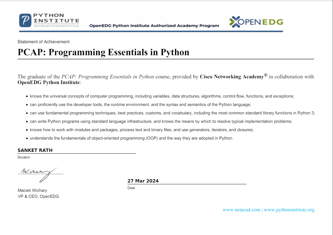 Python Certficate By Cisco